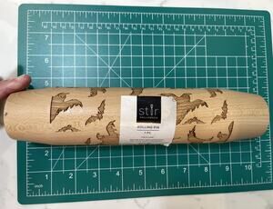 Stir Wood Embossing Rolling Pin Beige Standard Halloween Cartoon Bats Halloween